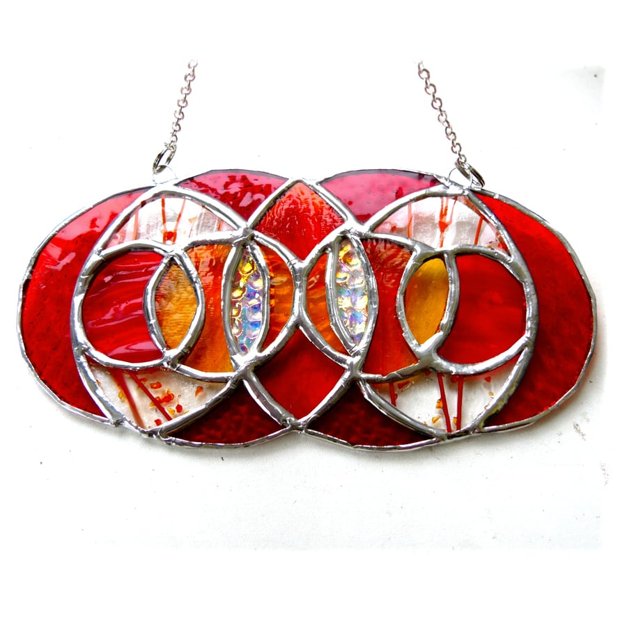 SOLD 211025 T Abstract Autumn Eyes Suncatcher Stained Glass British Handmade 
