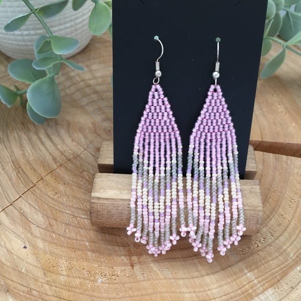 Earrings,  beaded fringe statement earrings, dangle earrings