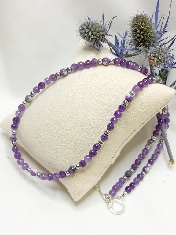 Amethyst and Rain Flower Agate Necklace