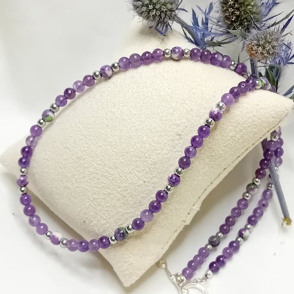 Amethyst and Rain Flower Agate Necklace