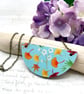 Imperfectly Perfect - Japanese foliage fabric and wood statement necklace - Image 1