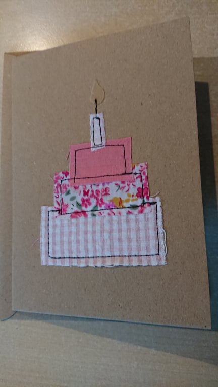 Birthday Card, New home, Recycled card, Fabric upcycled