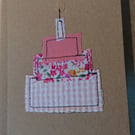 Birthday Card, New home, Recycled card, Fabric upcycled