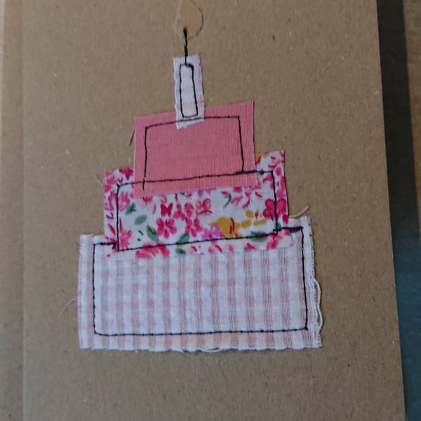 Birthday Card, New home, Recycled card, Fabric upcycled