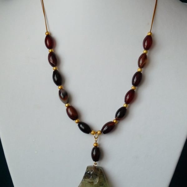 Fancy Agate & Prehnite Necklace - Genuine Gemstone - Handmade