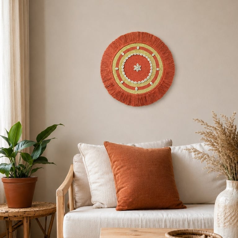 Salmon Pink, Sisal & Shell Macrame Wall, Shelf  and Console Table Decor