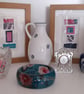 Pretty Patterned Pink Blue Teal Handstitched Geometric Small Art Pictures - Image 4