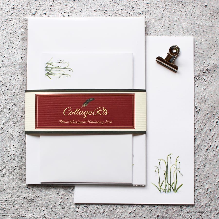 Snowdrop Letter Writing Paper and Envelopes Hand Designed By CottageRts