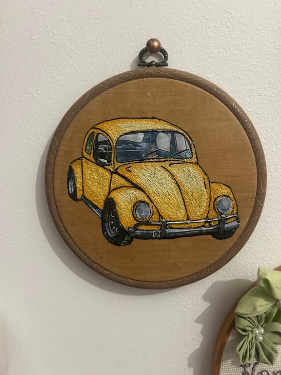 Yellow VW beetle illustration 