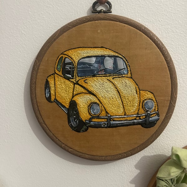 Yellow VW beetle illustration 