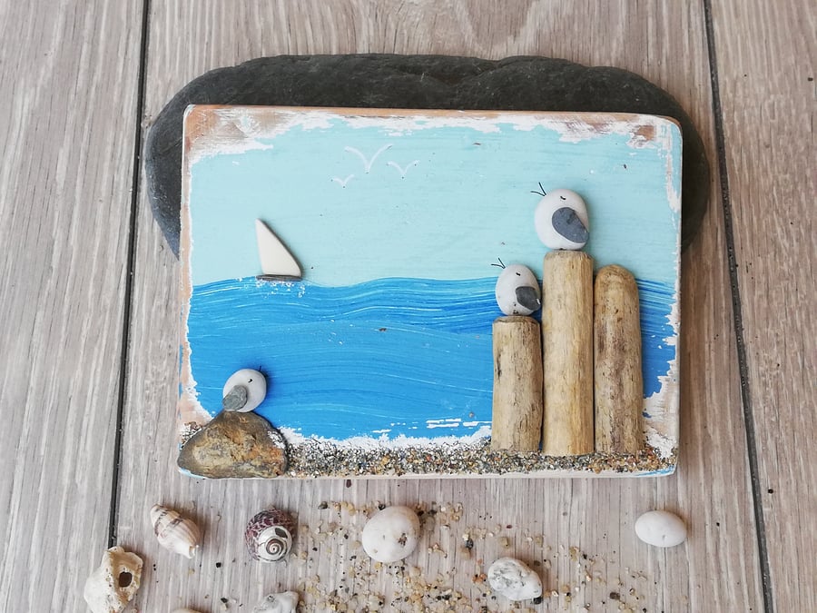 Pebble Seagull palletwood plaque picture hanger