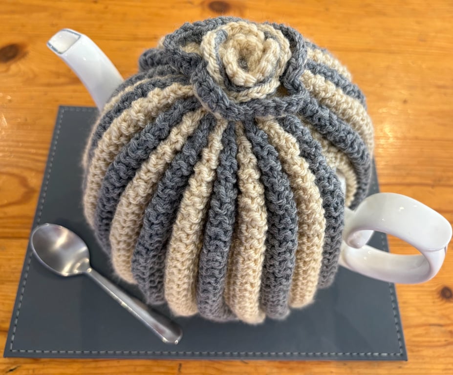 Retro tea cosy in modern neutrals