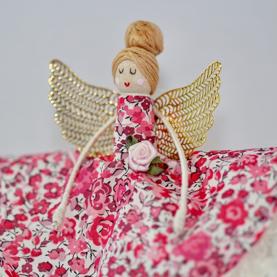 Liberty London 'Emma & Georgina' Fabric Handmade Peg Doll (Auburn hair)