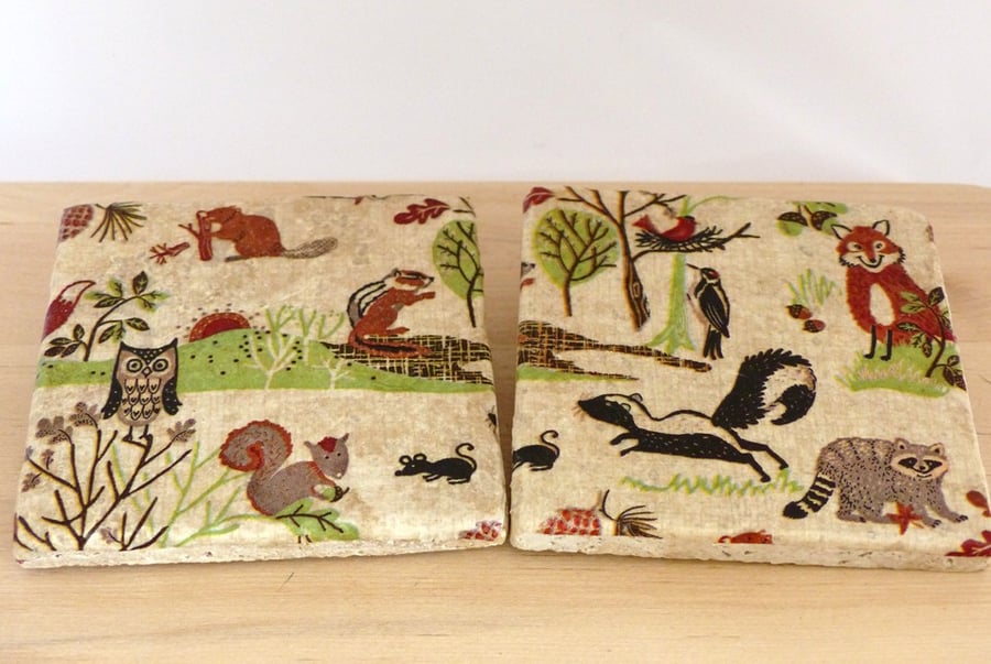 Marble  Woodland Coasters
