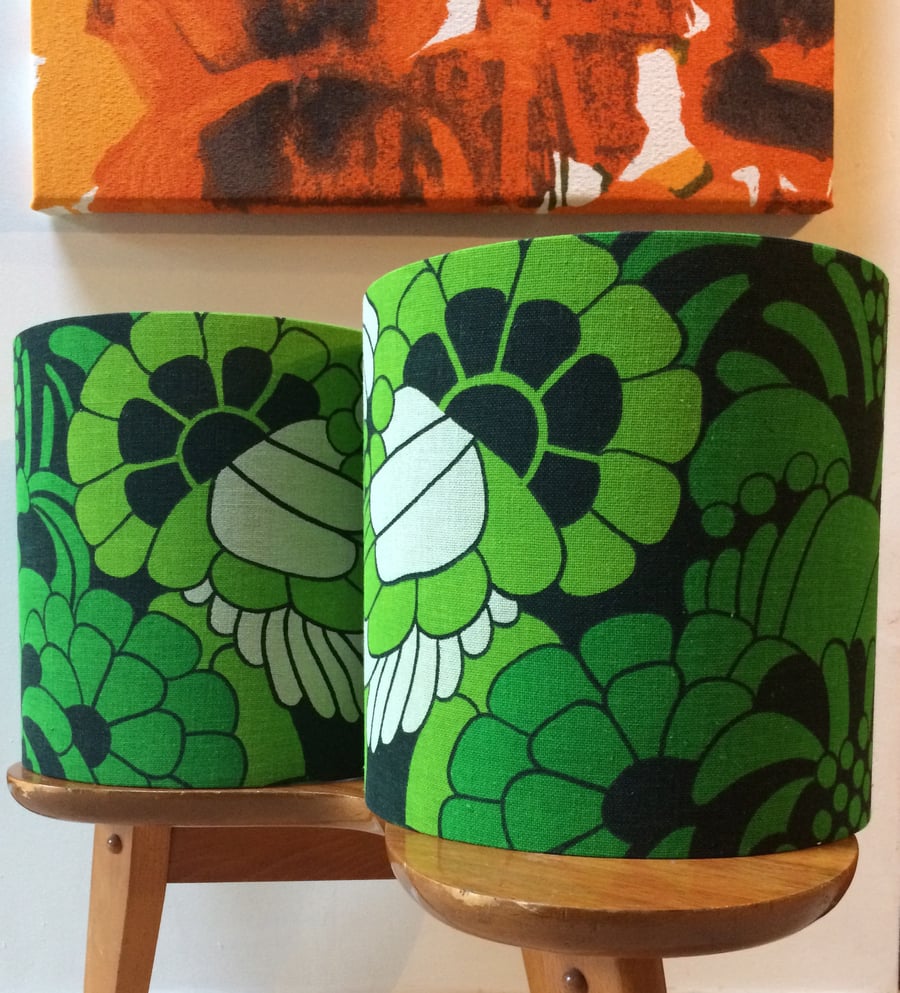 Groovy Green Psychedelic Wild Abstract 70s 60s Vintage Fabric Lampshade