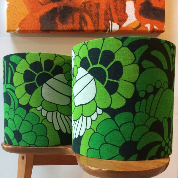 Groovy Green Psychedelic Wild Abstract 70s 60s Vintage Fabric Lampshade