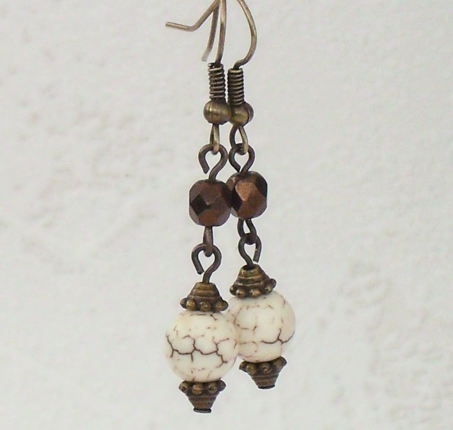 ONE DAY SALE ITEM: Brown magnesite and crystal earrings - vintage-style earrings