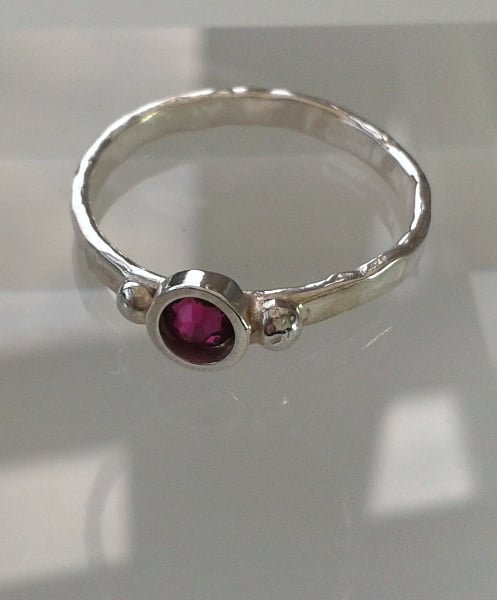 Silver Ring, Hammered, with Pink Swarovski Crystal