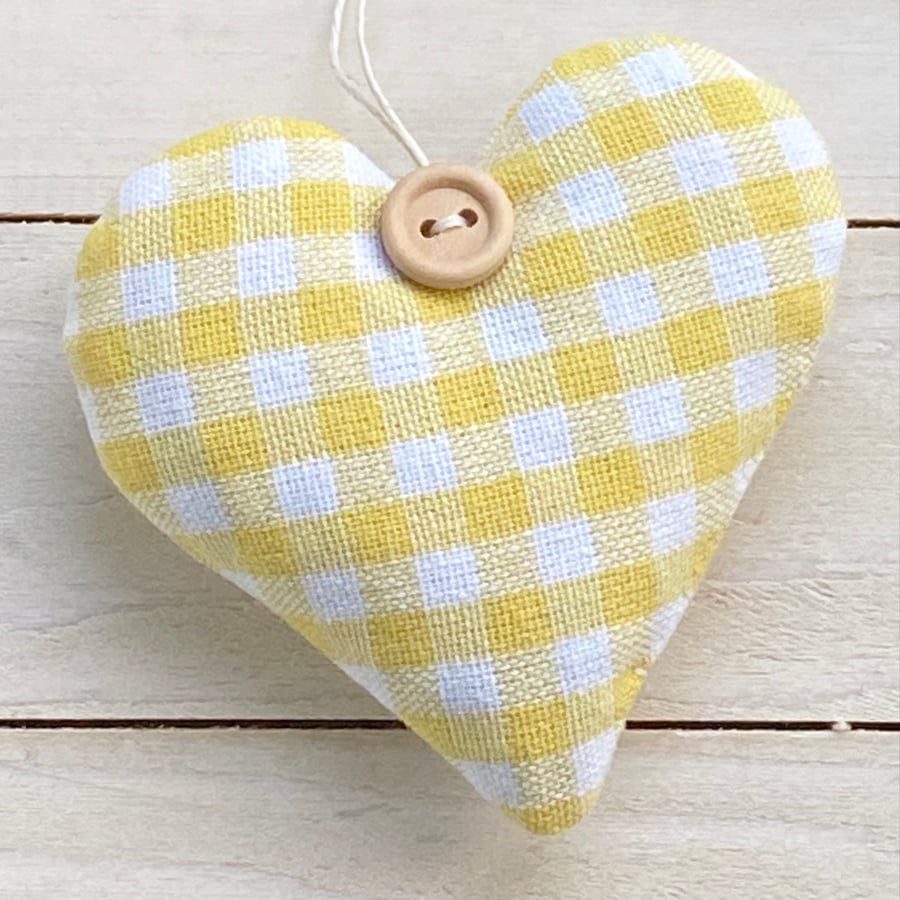 SUNSHINE YELLOW CHECKED HEART - lavender or padded