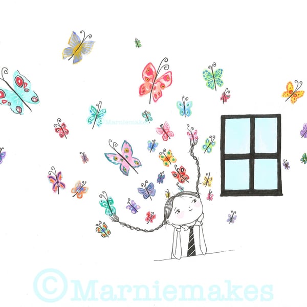 A Butterfly Mind- a4 Unframed Original Illustration.