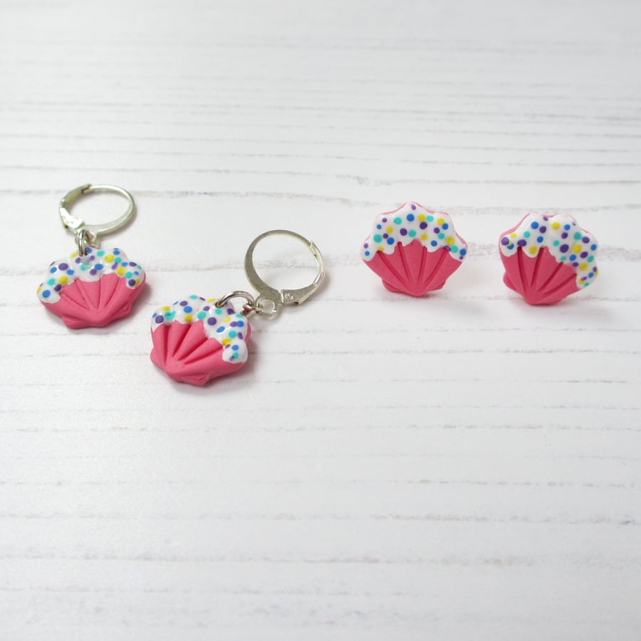 Ice cream sprinkles seashell earrings