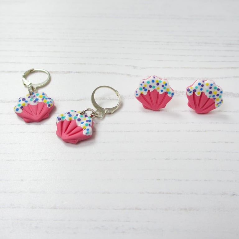 Ice cream sprinkles seashell earrings