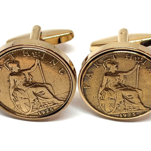 102nd Birthday 1924 Farthing Coin Cufflinks - 1924 for a 102nd birthday  