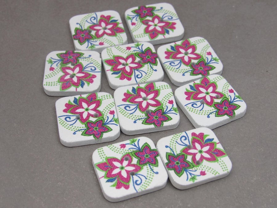 10 Medium Square Shaped Wooden Craft Buttons