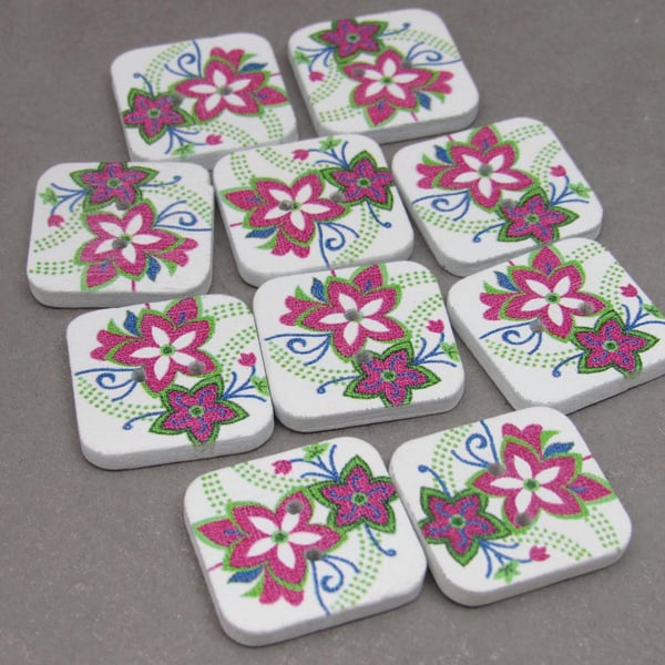 10 Medium Square Shaped Wooden Craft Buttons