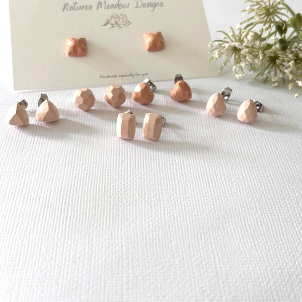 Brown Mini Faceted Studs: Lightweight Hypoallergenic Mix Shapes