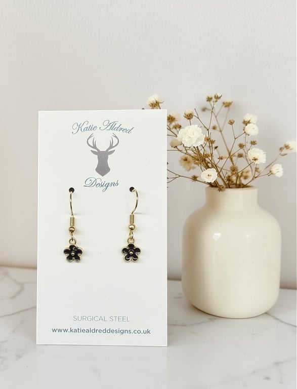 Charm Earrings - Mini Daisy - Black