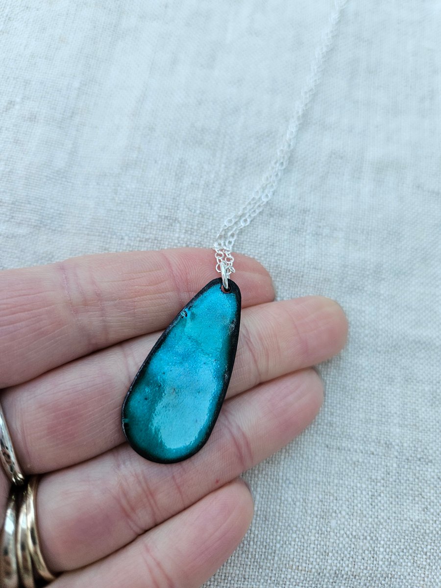 Turquoise teardrop enamel pendant Perfectly Imperfect