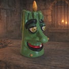 Spooky Green Fake Candle Character Hand Sculpted Air Dry Clay Ornament