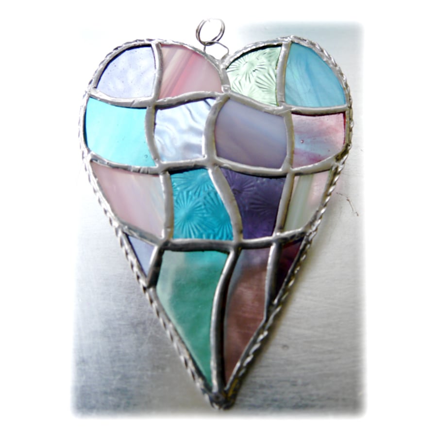 Patchwork Heart Suncatcher Stained Glass Handmade Pastel 031