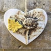 Pottery heart decoration with natural flower design and bee