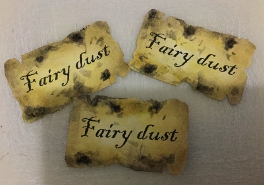 Handmade Aged Vintage Fairy Dust Bottle Stickers - Set of 8
