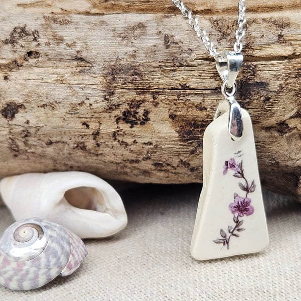 Sterling Silver Sea Pottery Floral Necklace – Purple Flower