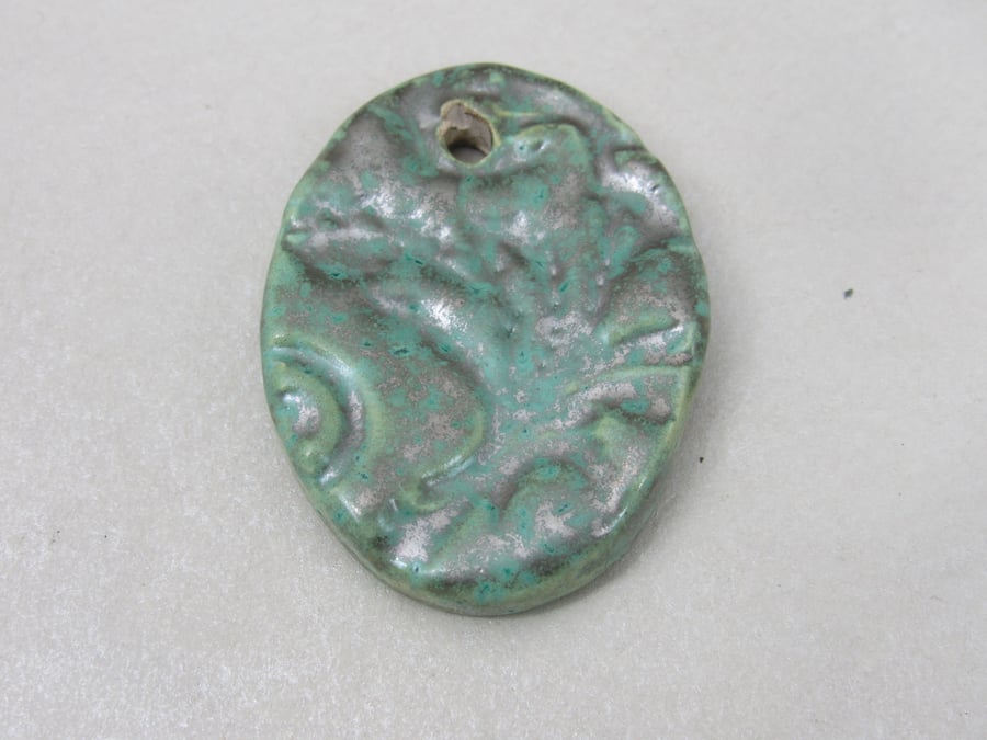 Large Verdigris Brocade Ceramic Pendant
