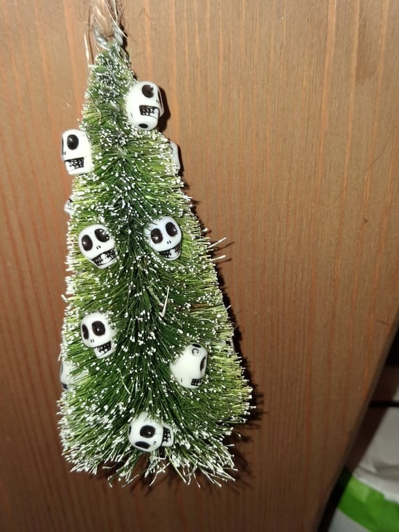 Halloween Skull Hanging Tree Ornament Handcrafted OOAK
