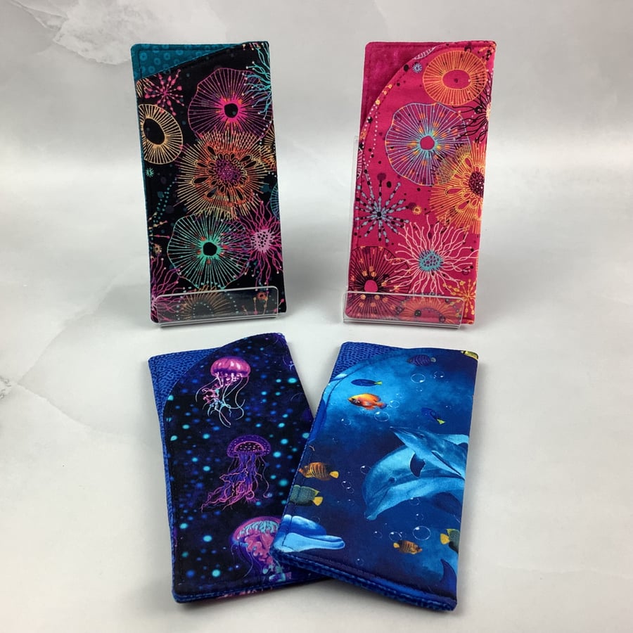 Dolphins glasses case, Jellyfish slip case, options, handmade