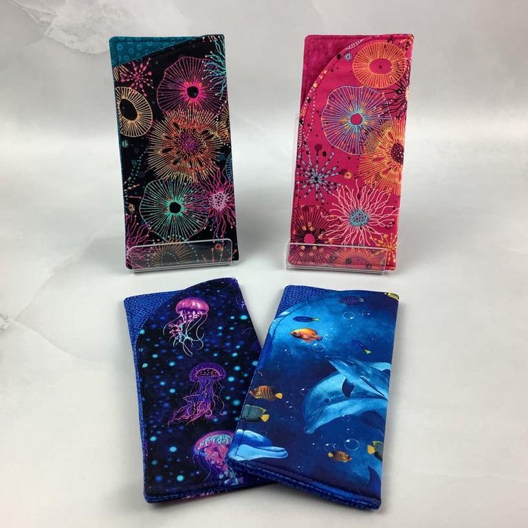 Dolphins glasses case, Jellyfish slip case, options, handmade