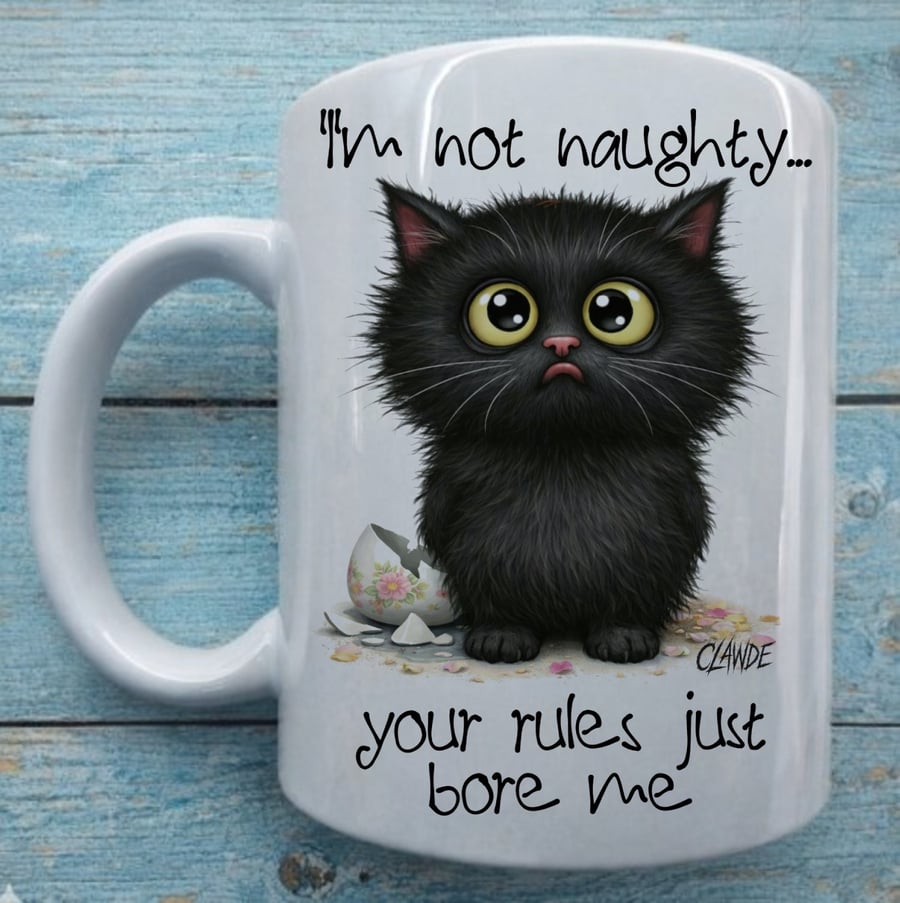 I'm Not Naughty - Lawless Clawde Black Cat Ceramic Mug