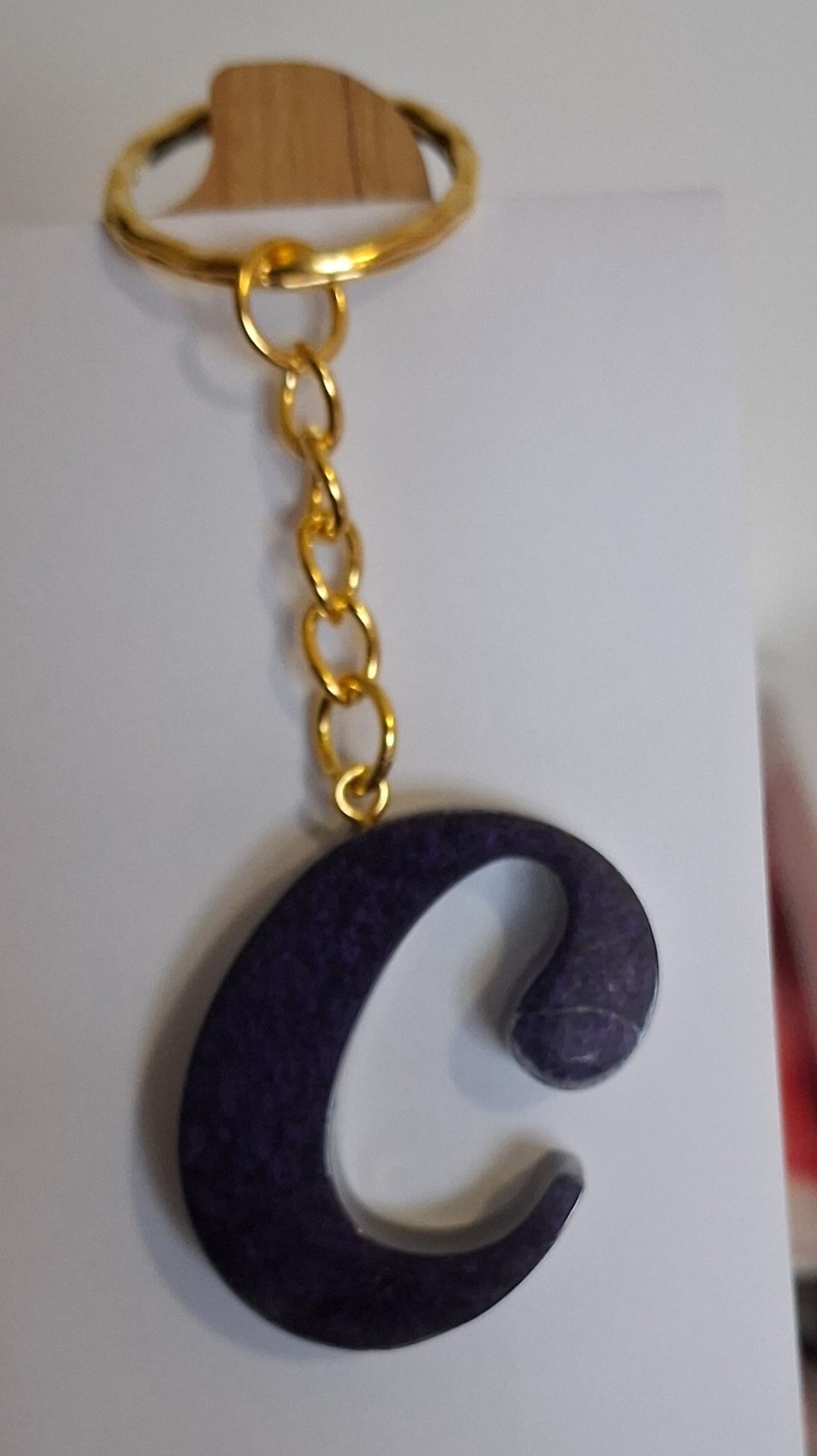 Handmade epoxy resin keyring with initial letter C