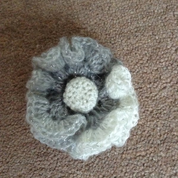 Fabric Ruffle Rosette Brooch in Brown main image 1