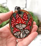 Fungi sprites. Pyrography whimsical hanging disc, personalisable. - Image 1