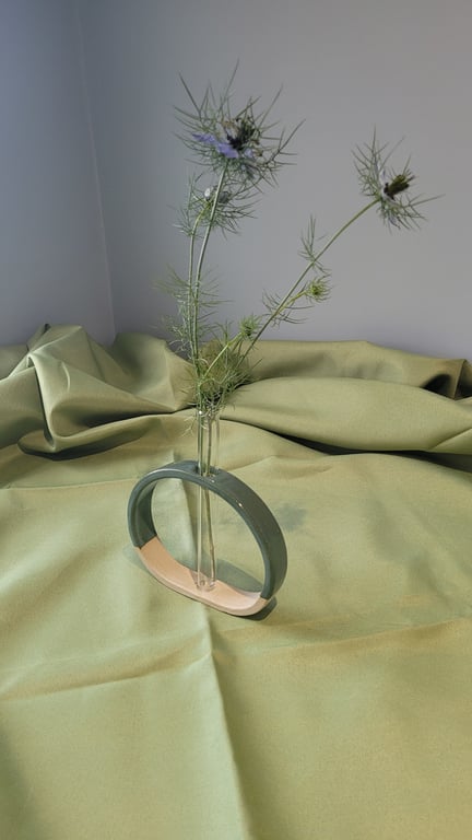 Green test tube stem vase handmade pottery