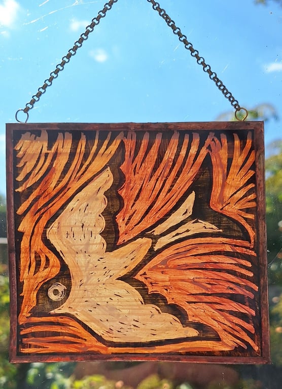 SWALLOW SUNCATCHER WALL HANGING. HAND PAINTED BIRD. 4 x 4 inches.
