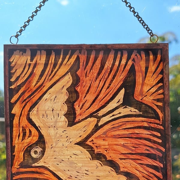 SWALLOW SUNCATCHER WALL HANGING. HAND PAINTED BIRD. 4 x 4 inches.
