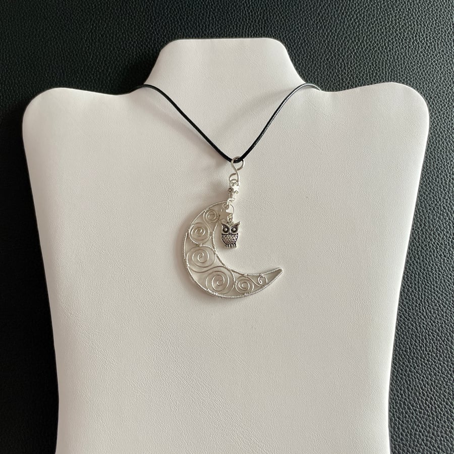 Wire Wrapped Moon Owl Pendant