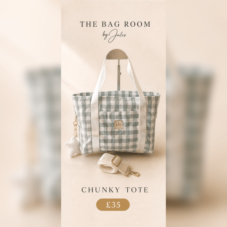 Chunky Tote Bag in Sage Oversized Check fabric